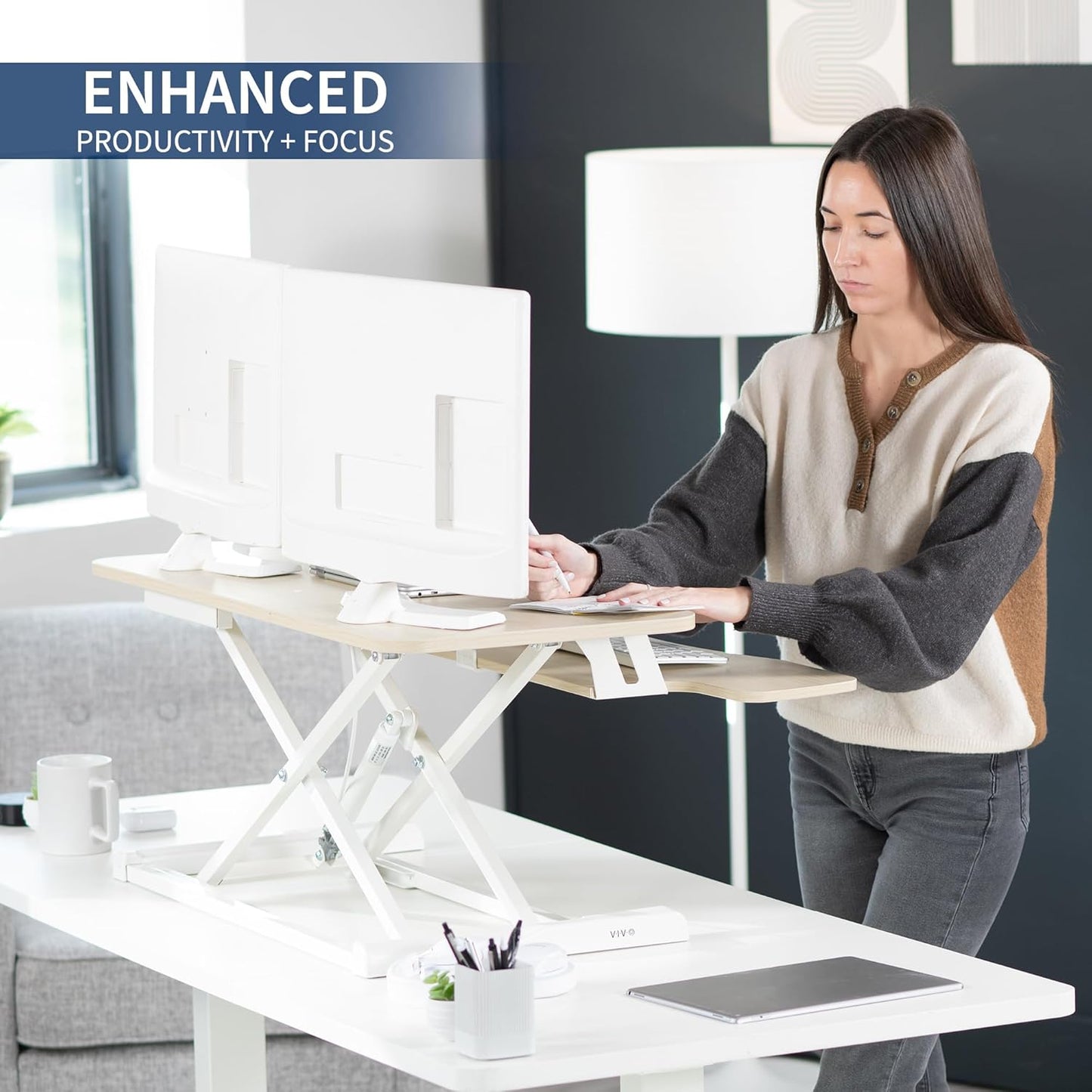 VIVO 26 inch Desk Converter, K Series, Height Adjustable Sit to Stand Riser, Dual Monitor and Laptop Workstation with Keyboard Tray, Black, DESK-V026KB