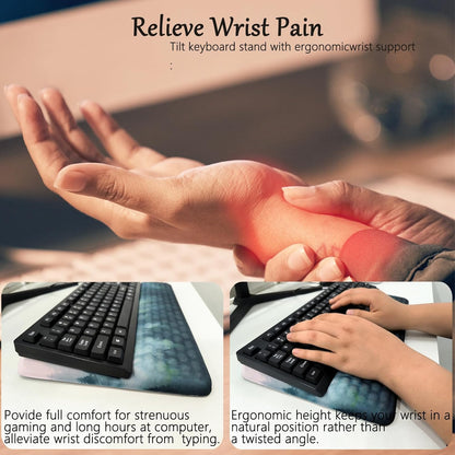 Computer Keyboard Stand Pad with Wrist Rest Purple Blue Cloud Keyboard Pad Support with Comfortable Galaxy Stars Wrist Pad Cute Girl Ergonomic Tilted Keyboard Riser Holder for Desktop Office Home
