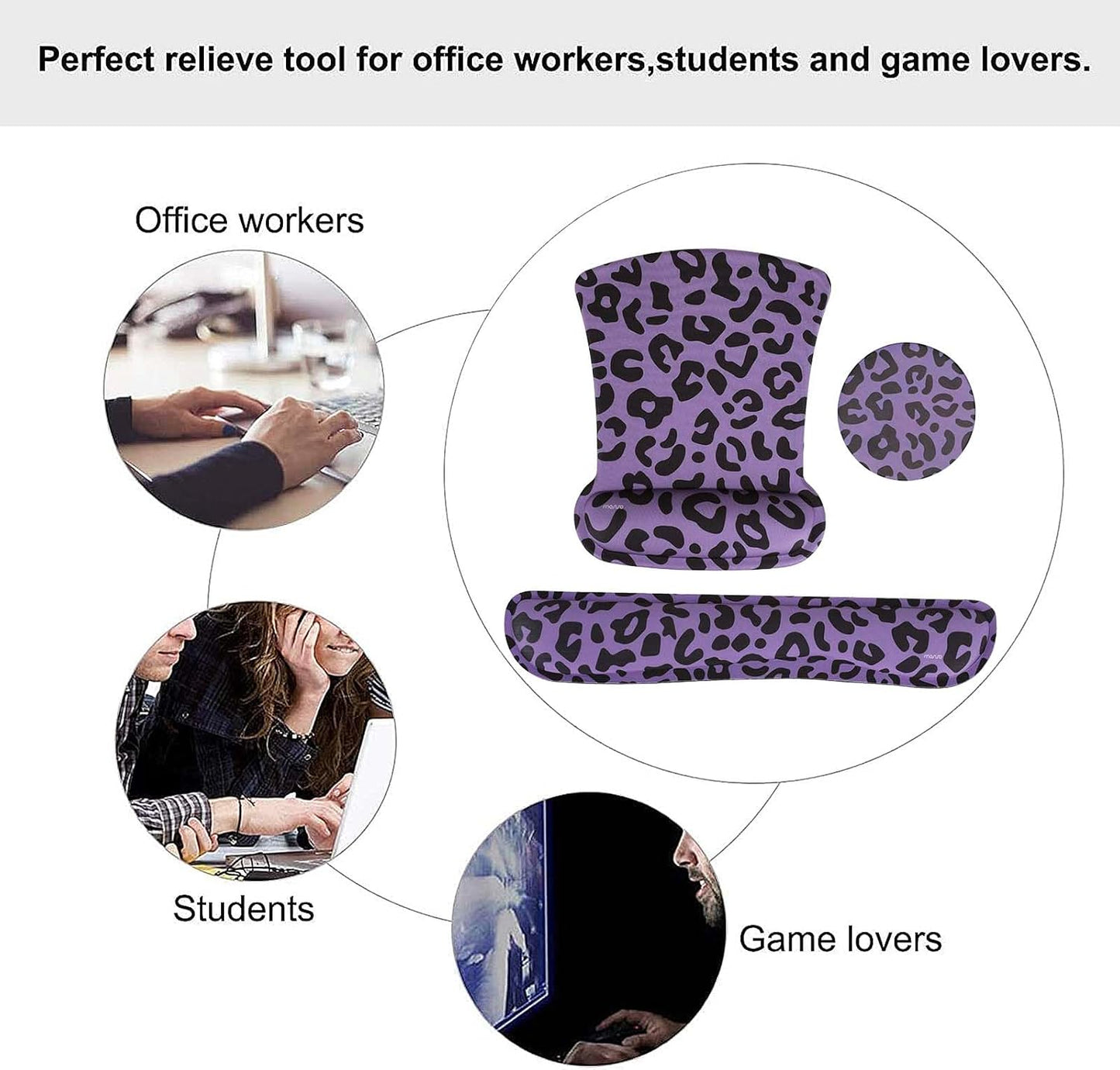 MOSISO Wrist Rest Support for Mouse Pad&Keyboard Set, Leopard Grain Ergonomic Mousepad&Coaster Non-Slip Base Home/Office Pain Relief&Easy Typing Cushion with Neoprene Cloth&Raised Memory Foam, Black
