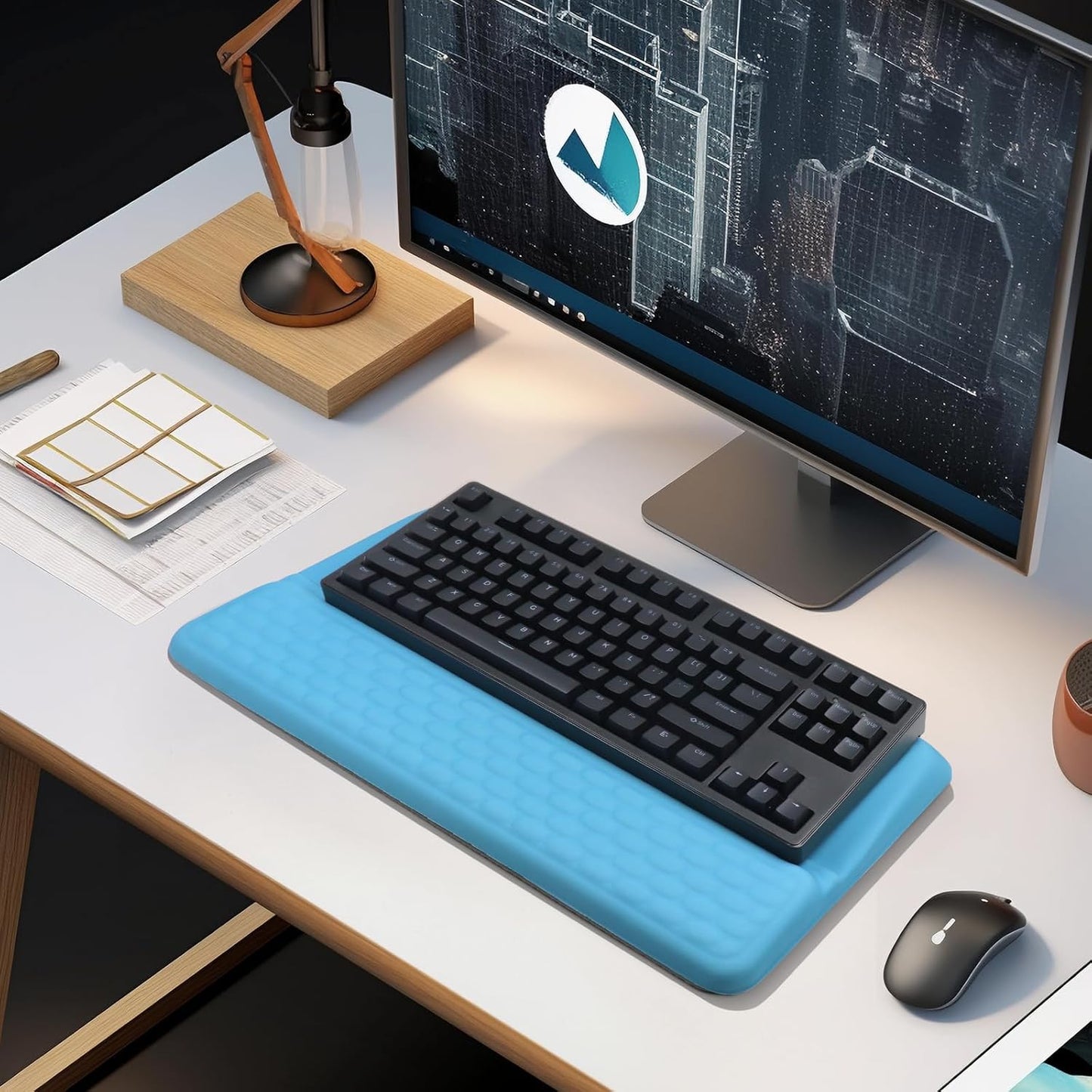 Computer Keyboard Stand Pad with Wrist Rest, Ergonomic Comfy Tilted Keyboard Stand Riser Holder Pad for Office Home (Black)