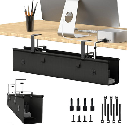 Under Desk Cable Management Tray, 40-inch No-Drill Cord Organizer with Anti-Sag Reinforced Base, Fabric Wire Management Hider for Standing Desk, Office & Gaming Accessories - Black