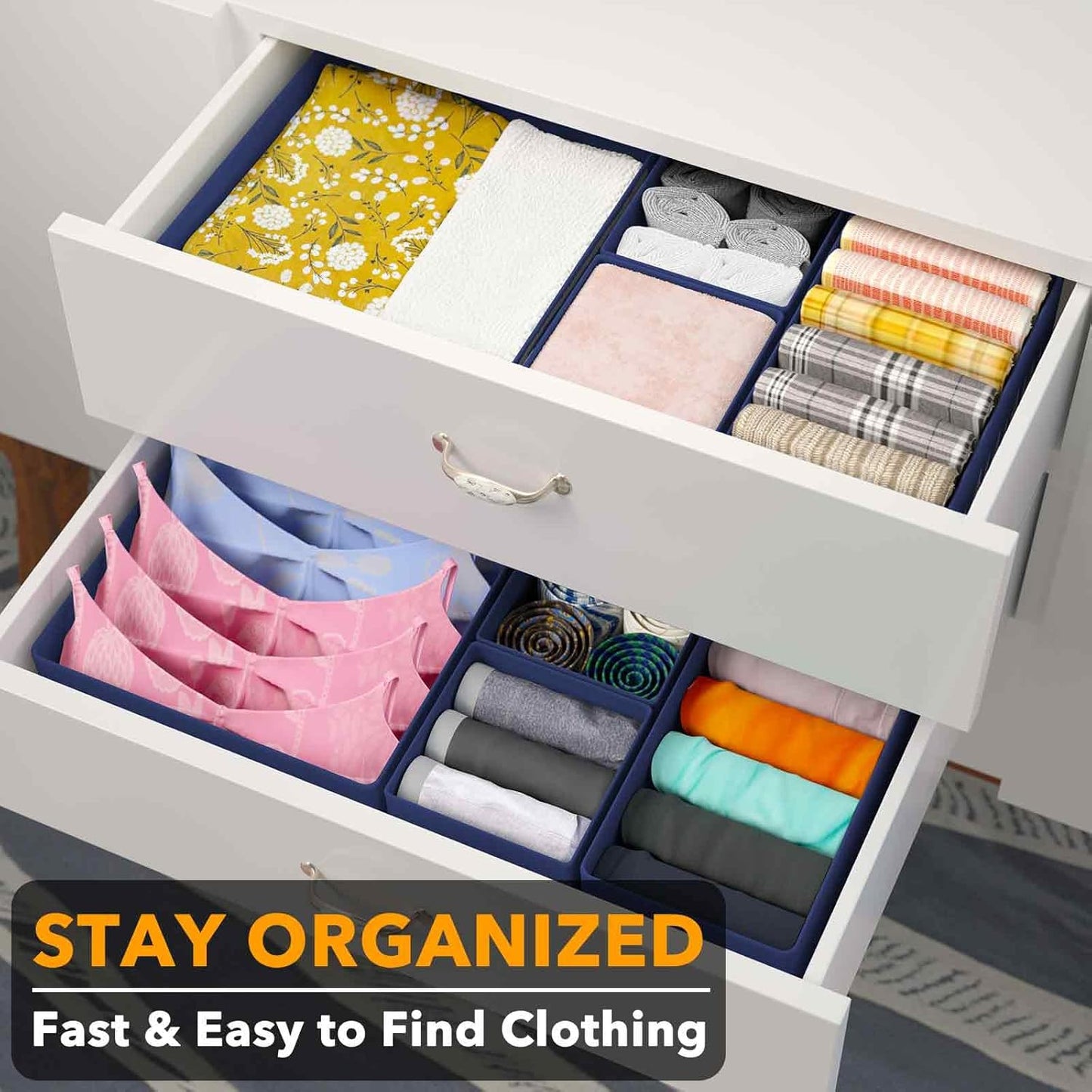 SpaceAid Drawer Organizer for Clothes, 18 Pack Dresser Drawer Organizer Bins, Closet Organizers and Storage Dividers for Clothing, Underwears, Socks (Beige)