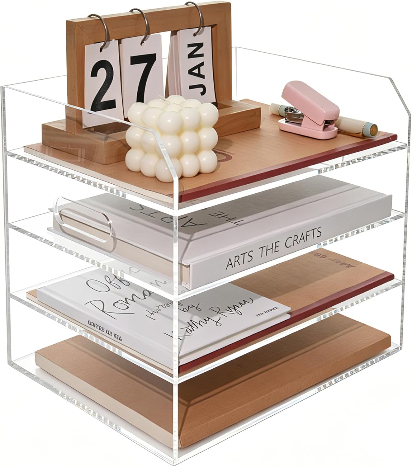 2-Tier Clear Acrylic Paper Trays, Desk File Organizer, A4 Paper Holder, Low-Profile Desk File Sorter for Office/Home, Clear Stackable Letter Tray for Bills, Crafts, Notebooks - Horizontal