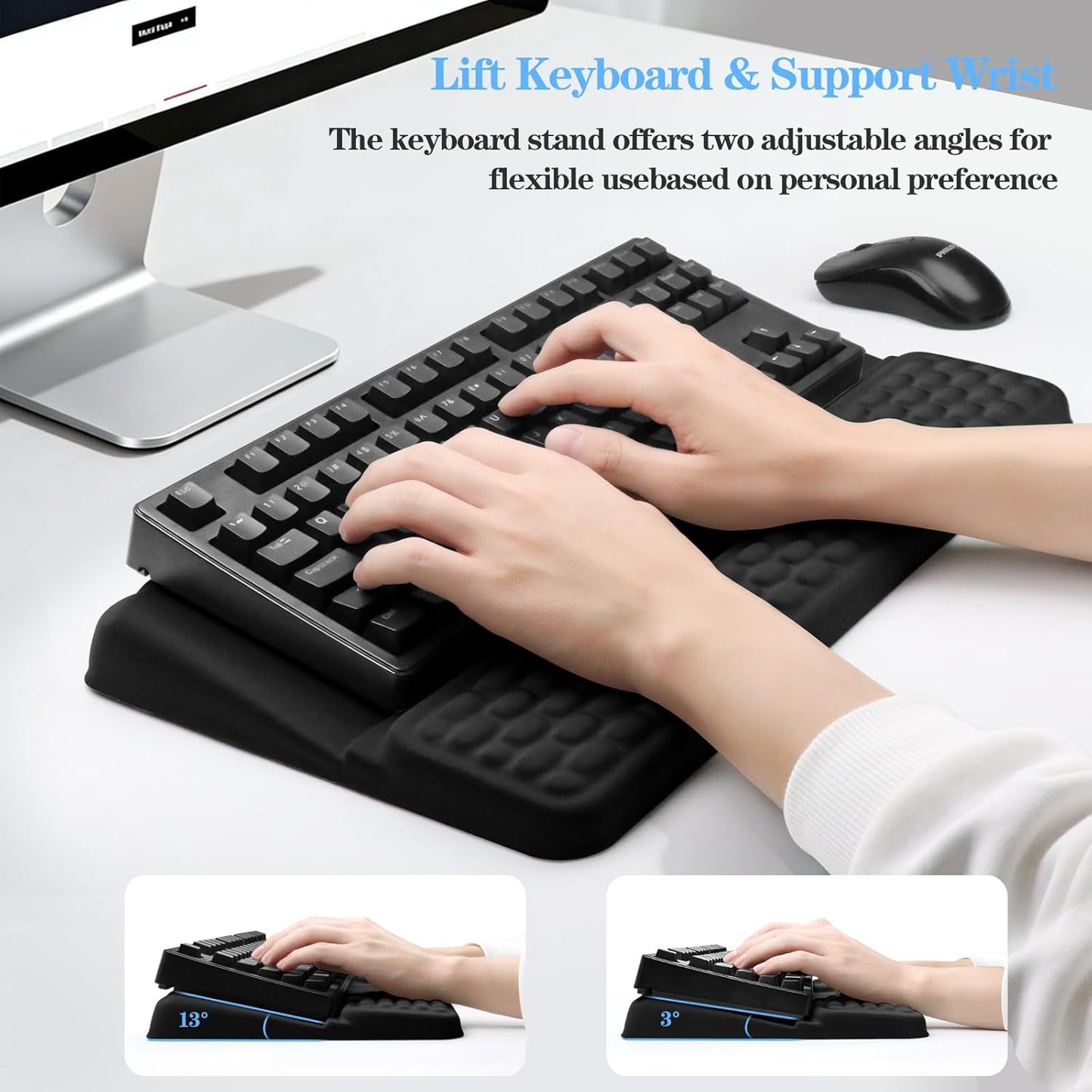 Computer Keyboard Stand Pad with Wrist Rest, Ergonomic Comfy Tilted Keyboard Stand Riser Holder Pad for Office Home (Black)