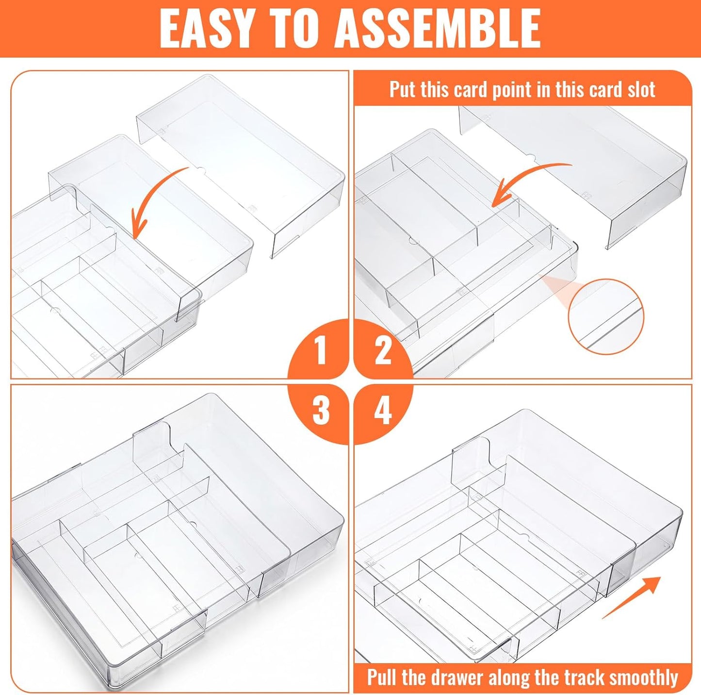 Expandable Drawer Organizer Tray with Adjustable Dividers, Clear PET Storage Box for Office Supplies, Makeup, Jewelry & Vanity, 10 Compartments, 1-Piece Set (10.6" x 15.7", Height 2.3")