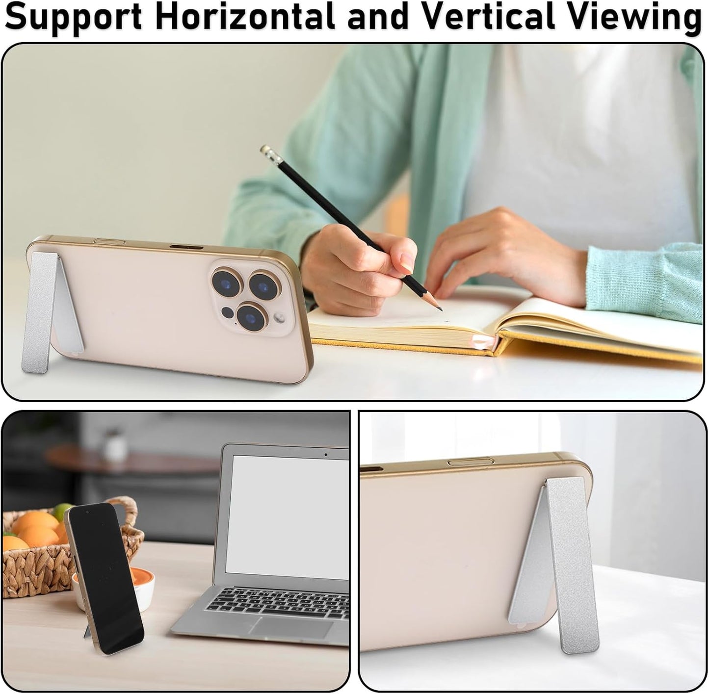 Ptwola 2 Pack Ultra-Thin Cell Phone Holder Adjustable Horizontal Phone Stand Invisible Foldable Desk Holder Mini Cell Phone Kickstand Accessories Compatible with Most Smartphone Universal Model