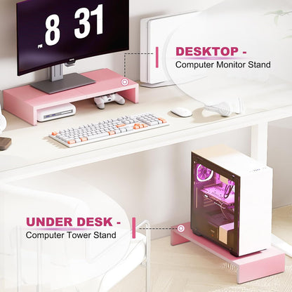TEAMIX 20 inch White Monitor Stand Riser, Wood Desktop Stand for PC/TV/Laptop/Printer, White Monitor Riser with Storage, Computer Stand with Keyboard Organizer
