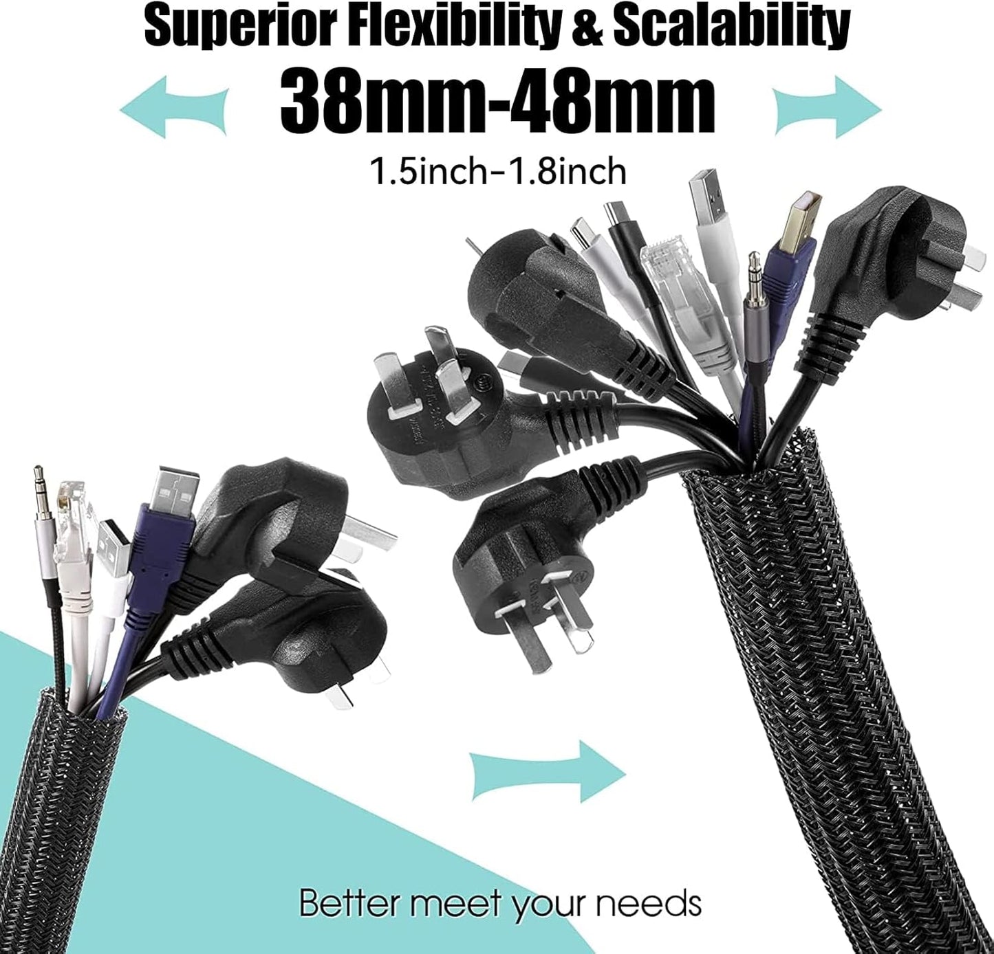 AGPTEK White Cable Sleeve, 2 Pack 5ft - 1.2 Inch Cable Management, Desk Cord Cover Organizer Wire Hider for Computer TV Wire Loom Tubing, Pet Proof Cord Protector from Cat Dog Chewing, White