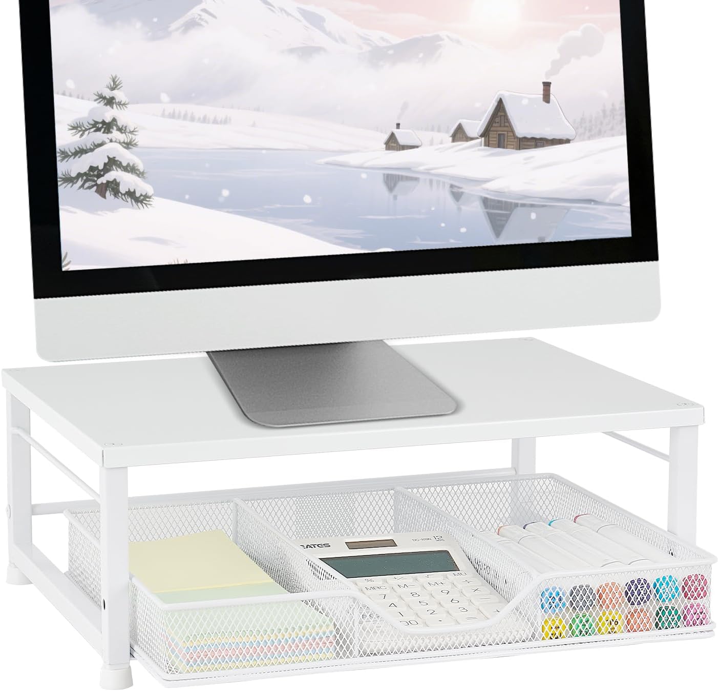 Small Laptop Stand for Desk, Monitor Stand Riser, Office Desk Accessories, Computer Desktop Stand with Drawer for Home, Office, School (Mint Green)