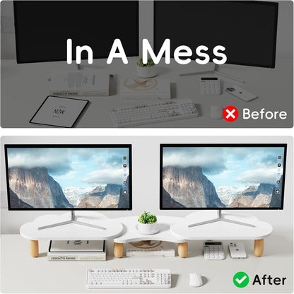 AFOOYO Monitor Stand Riser,31.5-Inch LED Light Wood Computer Monitor Stand with Adjustable Acrylic Legs,Desk Accessories Desktop Organizer Stand for, Computer,Laptop,Printer,PC TV Screen Riser,Black