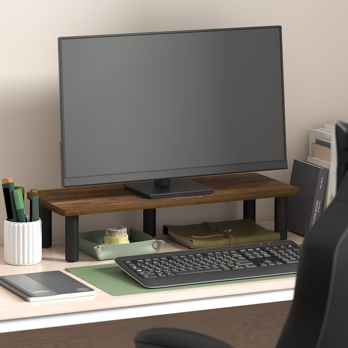 Furinno Turn-N-Tube Corner Monitor Riser Stand with Stainless Steel Tubes, Americano