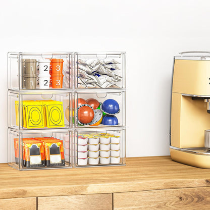 caktraie 6 Pack Small Stackable Stroage Drawers, Acrylic Bathroom Makeup Organizer, Plastic Storage Bins For Vanity, Undersink, Kitchen Cabinets, Pantry, Home Organization
