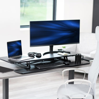VIVO 26 inch Desk Converter, K Series, Height Adjustable Sit to Stand Riser, Dual Monitor and Laptop Workstation with Keyboard Tray, Black, DESK-V026KB