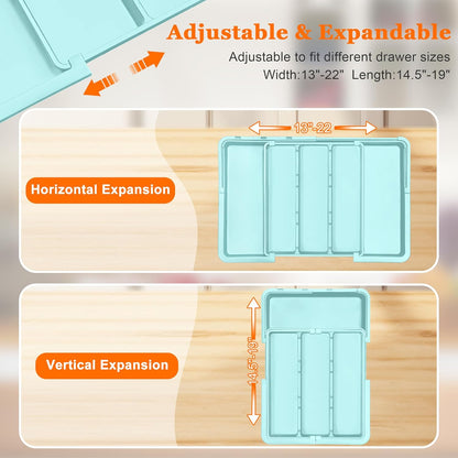 Spaclear Large Utensil Drawer Organizer Expandable Silverware Organizer for Kitchen Drawer Adjustable Cooking Utensil Holder Cutlery Flatware Tray Spatula Tools Gadgets Storage Dividers Plastic Black