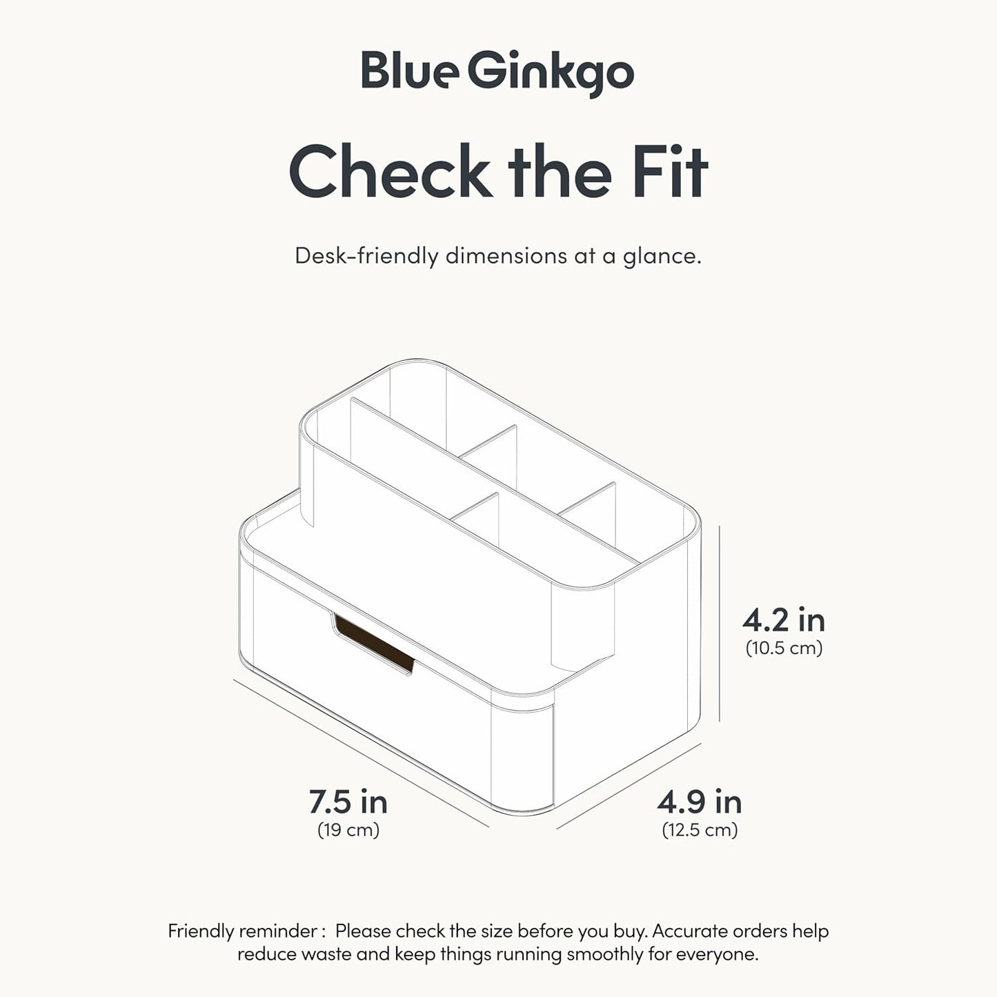 BLUE GINKGO Compact Desk Organizer – Small 5-Compartment, Half Drawer Storage – Pen Holder, Stationery Organizer for Desktop, Vanity, Shelf (Made in Korea, Green)