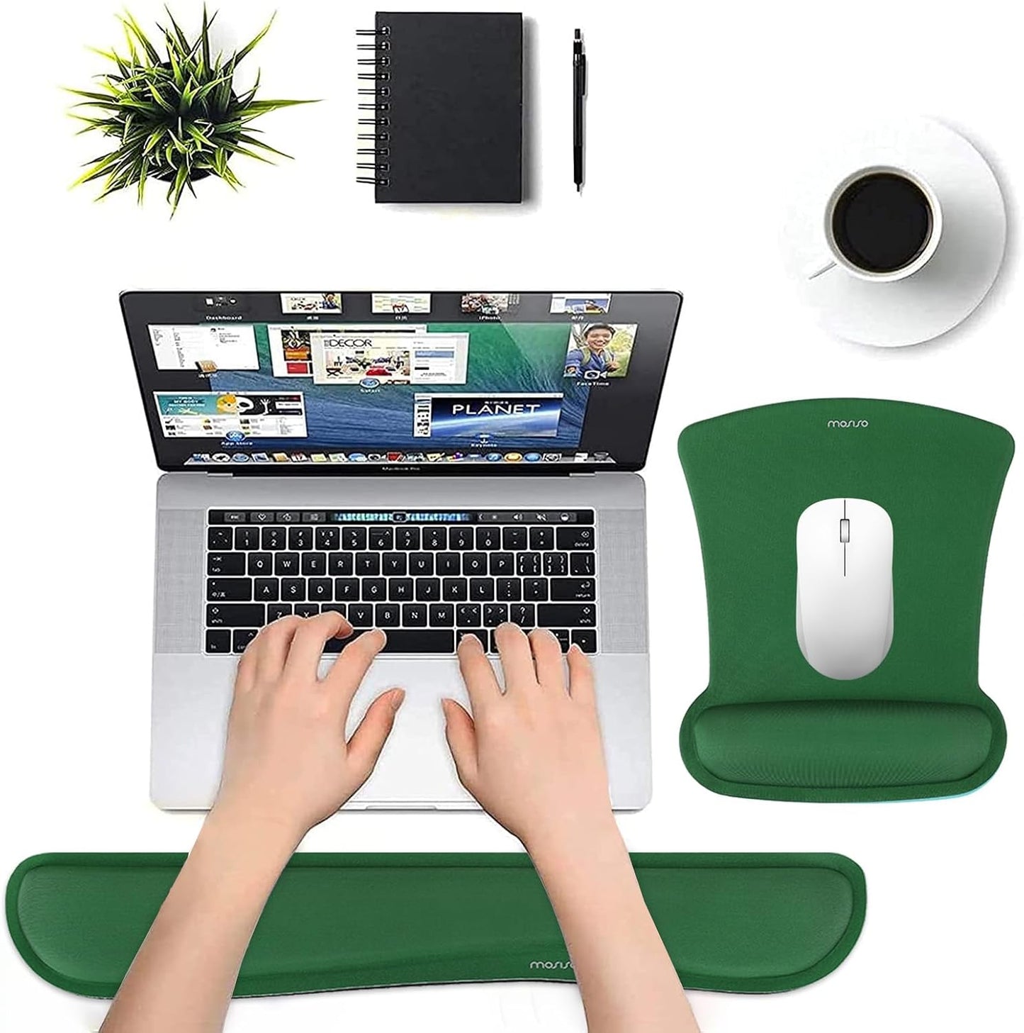 MOSISO Wrist Rest Support for Mouse Pad & Keyboard Set, Ergonomic Mousepad Non-Slip Base Home/Office Pain Relief & Easy Typing Cushion with Neoprene Cloth & Raised Memory Foam, Apricot