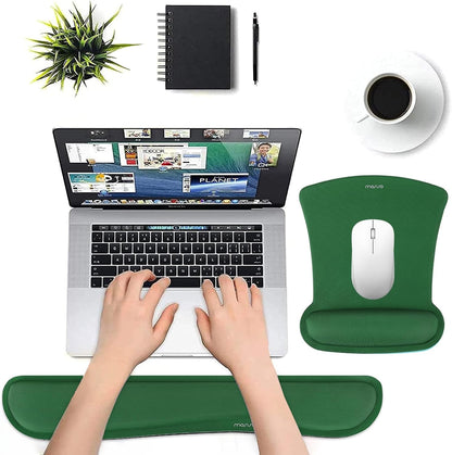MOSISO Wrist Rest Support for Mouse Pad & Keyboard Set, Ergonomic Mousepad Non-Slip Base Home/Office Pain Relief & Easy Typing Cushion with Neoprene Cloth & Raised Memory Foam, Apricot