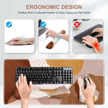 iCasso Desk Mat, Gaming Mouse Pad Wrist Support Set,4in1 XXL Large Mousepad + Keyboard Wrist Rest+Mouse Wrist Rest+Coaster Set with Ergonomic Design for Home Office Table Computer-Penoy