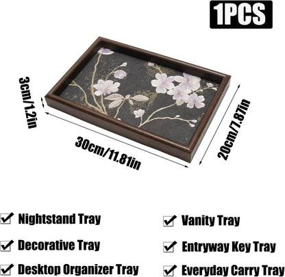 Wooden Valet Tray with Leather Base, EDC Catch All Tray Nightstand Entryway Table Vanity Organizer 11.8x7.9, Black