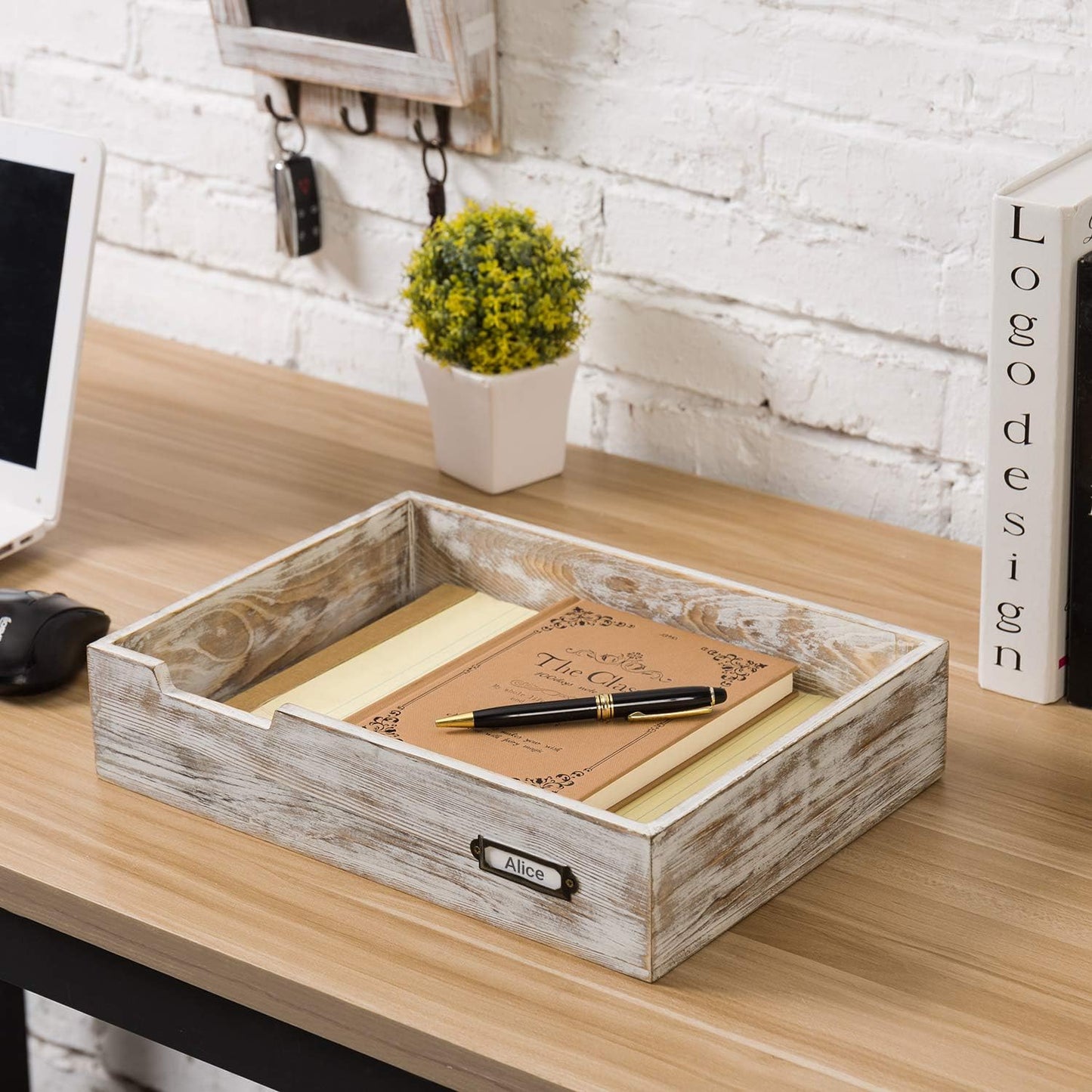 MyGift Distressed Brown Vintage Wood Paper Tray, Office Desktop Document, File Folder, Magazine Holder Tray