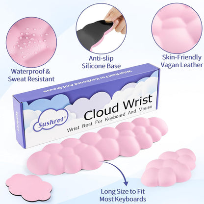Sushret Cloud Wrist Rest Keyboard, Cloud Keyboard Wrist Pad Set with PU Leather Memory Foam, Cute Arm Rest for Palm Support, PC/Gaming Desk Accessories/Office Setup/Computer Hand Cushion - White
