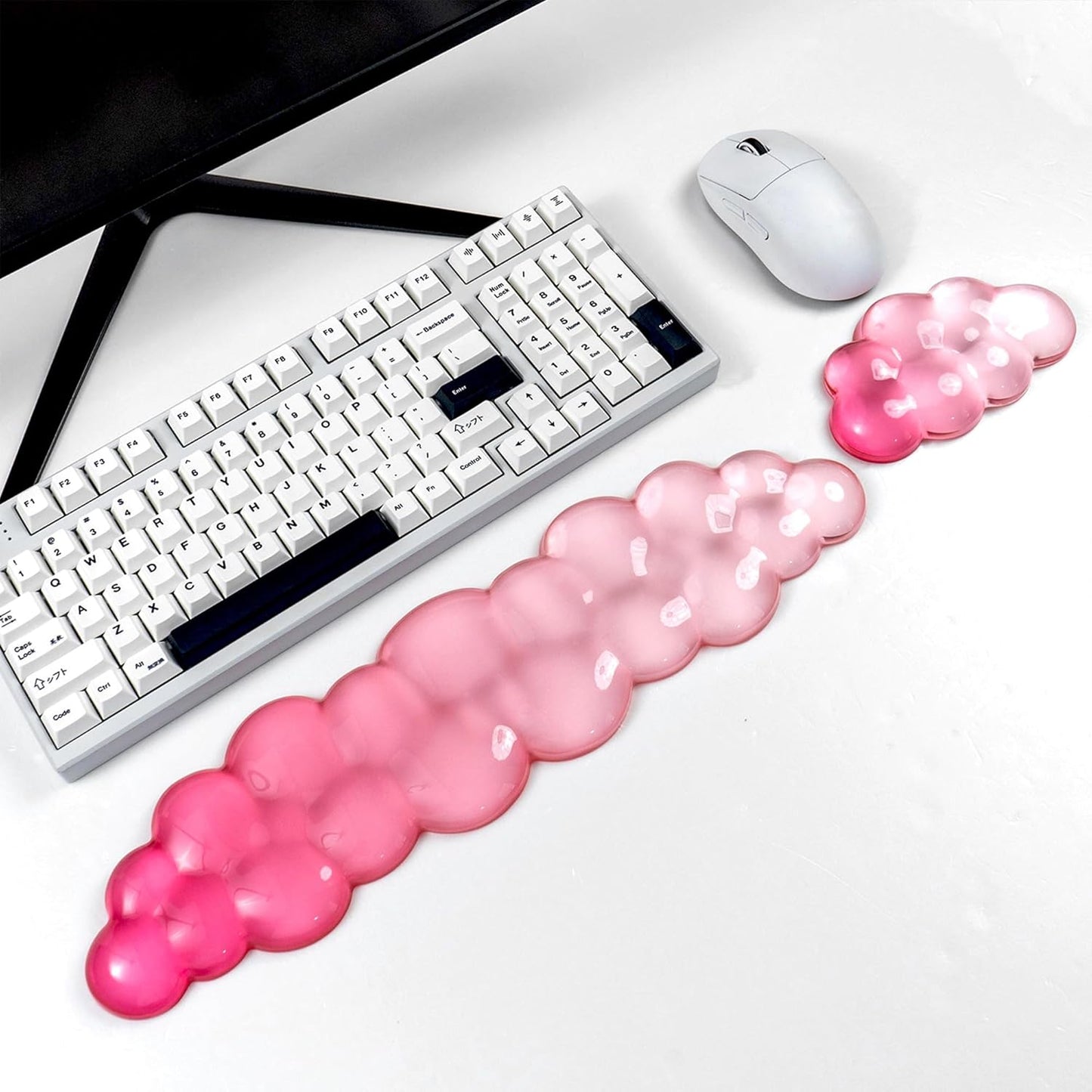 Gel Keyboard and Mouse Wrist Rest Set – Clear Cloud Wrist Rest for Computer Keyboard 60%/68%/75%, Comfort & Support for Typing and Gaming(Purple Green)