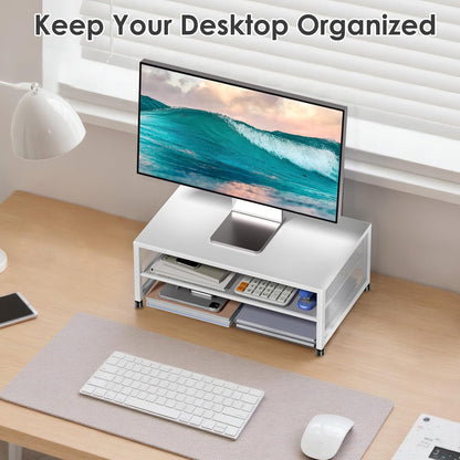 ECOLOVI 2-Tier Computer Monitor Stand Riser, Desk Organizer for Monitor, Printer & Laptop Stand, Desktop Workspace Organizers for Office Supplies(Black)