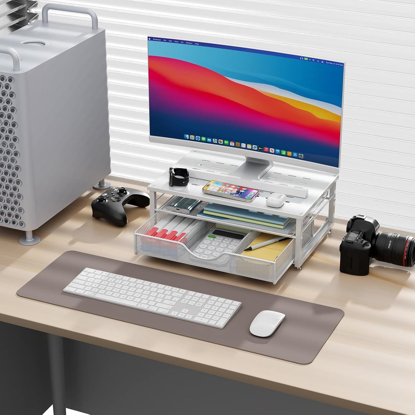gianotter Computer Monitor Stand Riser, Desk Organizers and Accessories with Drawer, Office Desk Accessories & Workspace Desktop Organizers Storage for Printer Stand (Black)