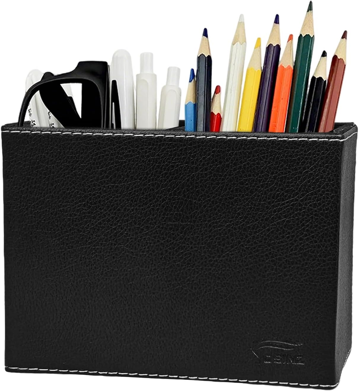 Leather Pen Holder, Brown Pencil Holder, Desktop Elegant Pen Holder for Desk, Stationery Organizer for School Office Home Dorm (3.3" x 3.3" x 4", Brown)