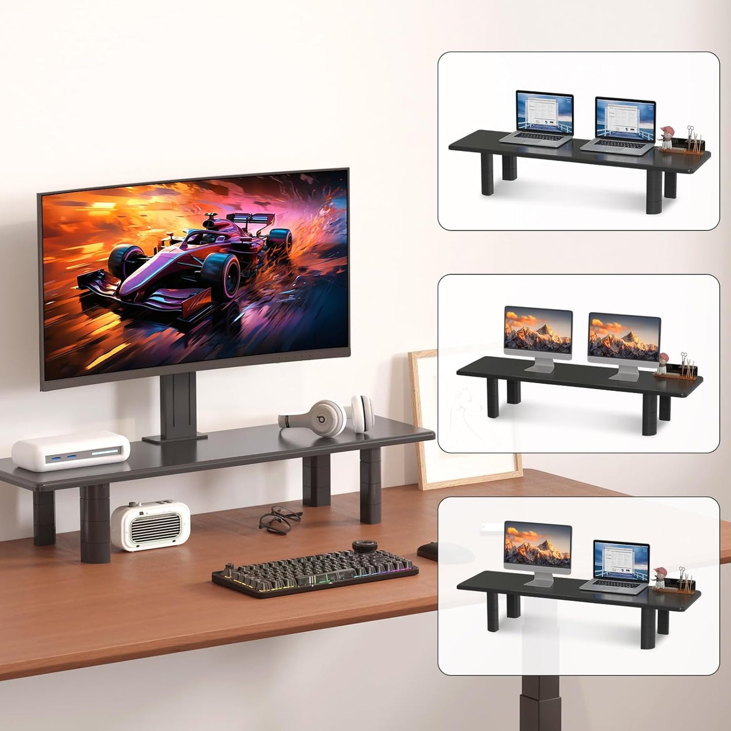 suptek Dual Monitor Stand Riser, 32.28Inch Large Monitor Stands for 2 Monitors, Computer Monitor Stand, Wooden Desktop Oraganizer Shelf for Office Desk Computer,TV,Laptop