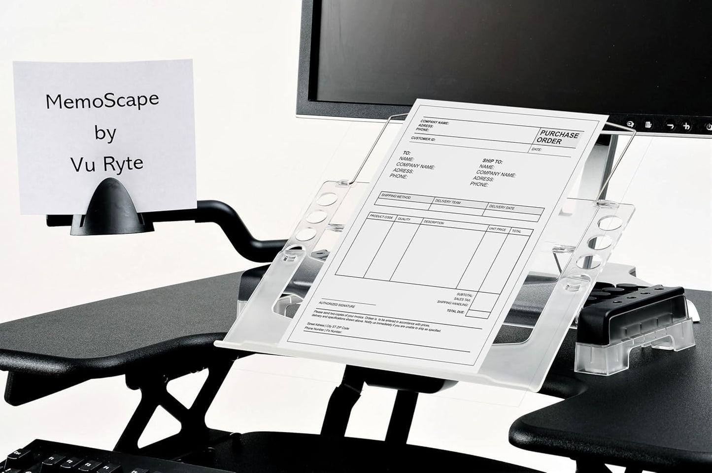 MemoScape Adjustable in-Line Document Holder for Typing | Reduces Neck Strain, Improves Focus, Boosts Desk Organization, and Workflow | Paper Holder Stand for Desk and Home Office - Black (VUR 2060)