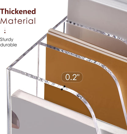 SANRUI Acrylic File Organizer, Clear Magazine File Holder Desk Organizer for Office Organization and Storage with 5 Vertical Compartments, Desktop Bookshelf for Home Office Organization