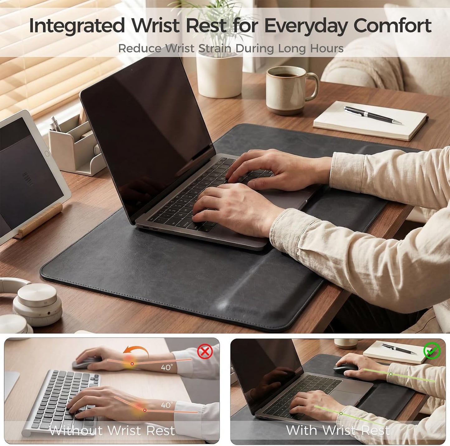 Magnetic Desk Mat System with Wrist Support 80×40cm, Premium Leather Desk Pad with Magnetic Accessories, Waterproof Non-Slip Desk Organizer for Office & Gaming