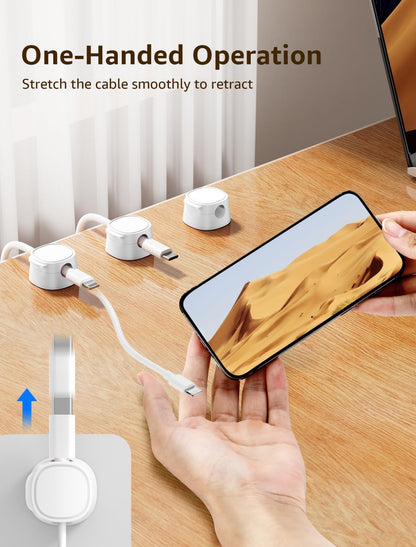 12 Pack Magnetic Cable Clips – [One-Snap Lock] Phone Cord Holder for Desk, Adhesive Magnetic Cord Organiser for Nightstand, Wall, Car – Under Desk Cable Management for Office, Home