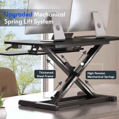 FLEXISPOT Standing Desk Converter 28" Desk Riser for Small Spaces, Compact Desktop Riser Sit Stand Computer Workstation, Stand Up Desk Converter for Laptop & Single Monitor, Black