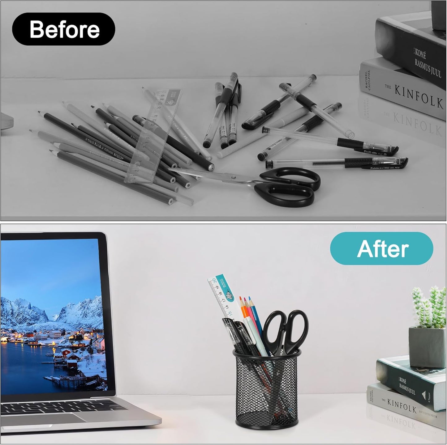 EasyPAG Pencil Holder for Desk, 2 Pack Metal Pen Organizer, Mesh Pencil Cup Organizer for Home, Office, Classroom, School, Black