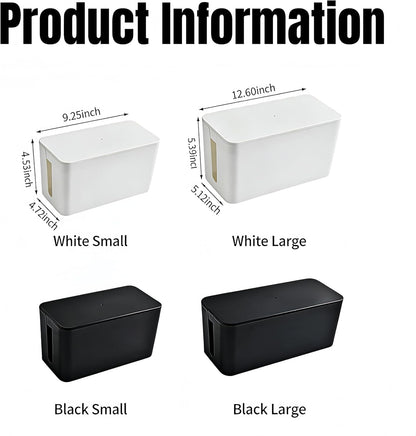 1 Large + 1 Small Cable Management Box Set – 2-Piece Cord Organizer Box, Home Office Desk Wire Storage & Cable Management Solution (Acryliclid lid/Black)