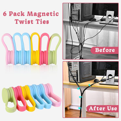 Viaky 6 Packs Magnet Wire Winder Straps, Multi-Colored Noticeboard Fridge Clips Silicone Cable Organizer Reusable Tie Phone Earbuds Bookmark Whiteboard Fridge (Lake Blue, Blue, Gray)