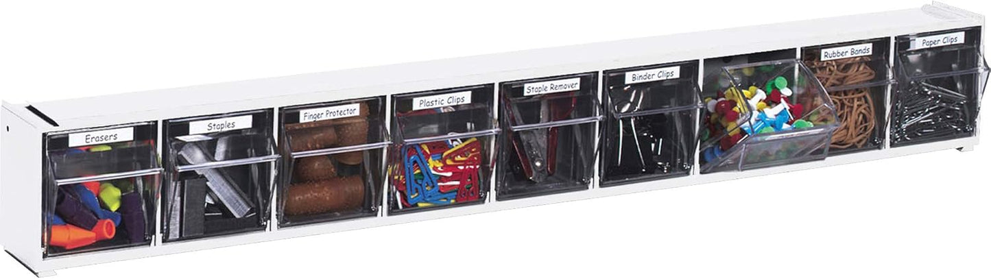 Deflecto Interlocking Tilt Bin, 9 Bin Unit, Clear and White, 23-5/8” x 3-5/16” x 2-5/8” (20903OP)