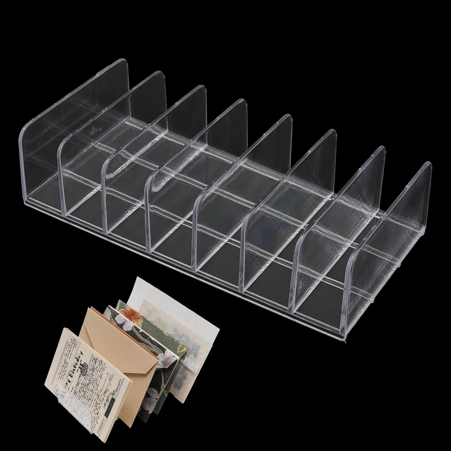 2 Pack Acrylic Money Organizer Cash Tray, 7 Section Eyeshadow Makeup Palette Organizer, Clear Desk Cash Tray for Paper Envelope, Bill, Document