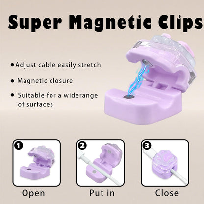 9Pack Magnetic Cable Clips for Nightstand, Adhesive Night-Glowing Cord Holder Organizer for Office Home Desk Wall Car (Star Cat Strawberry)