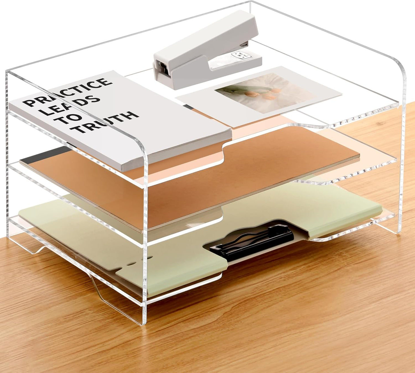 SANRUI 4 Tier Clear Desk Paper Letter Organizer Trays, A4 Stackable File Document Tray, Acrylic Desk Organizers and Accessories Sorter, Workspace Office Supplies Organizers,12.4inx8.86inx6.64in