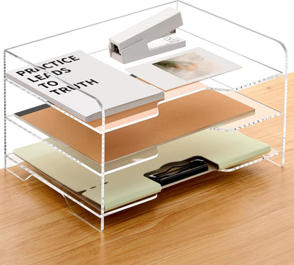 SANRUI 4 Tier Clear Desk Paper Letter Organizer Trays, A4 Stackable File Document Tray, Acrylic Desk Organizers and Accessories Sorter, Workspace Office Supplies Organizers,12.4inx8.86inx6.64in