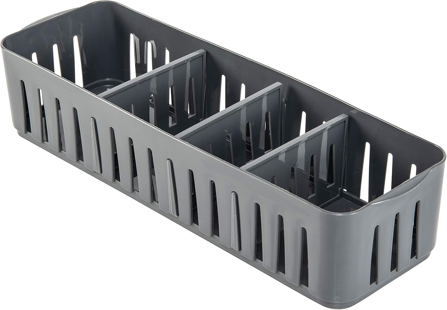 Simplify 4 Compartment Stackable Bin with Adjustable Dividers | Drawer Organizer | Storage Basket | Good for Office | Desk Supplies | Dorm |Bathroom | Accessories | Make Up | Grey