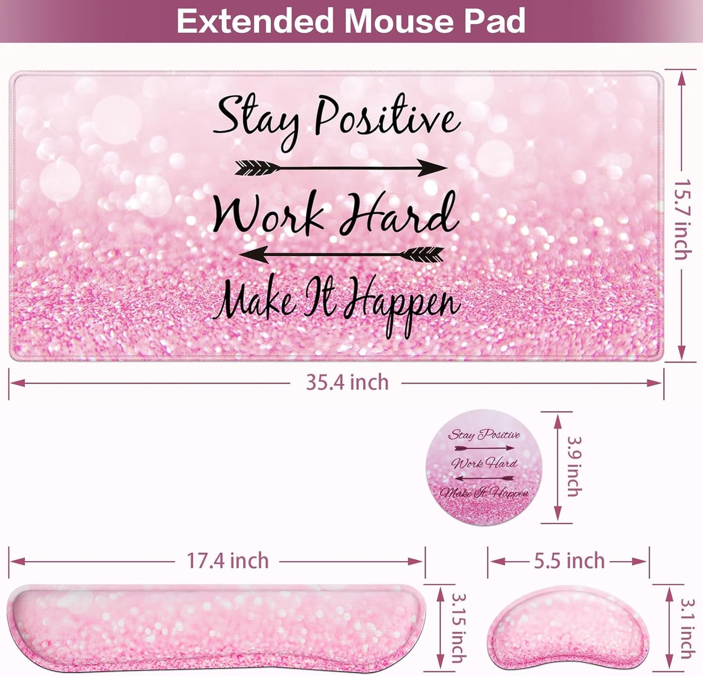 Desk Mat, Large Gaming Mouse Pad with Wrist Rest, 4in1 XXL Mousepad+Keyboard Wrist Rest+Mouse Pad Wrist Support+Cup Coaster Set Ergonomic Floral Computer Desk Arm Wrist for Decor Home Office Women