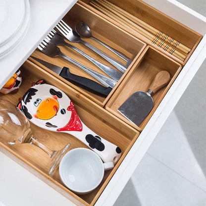 PRATIQUE Bamboo Drawer Organizer - Kitchen Utensil Organizer Silverware Tray Cutlery Holder，Office Desk Supplies and Accessories (8.9x5.9x2.6 inch)
