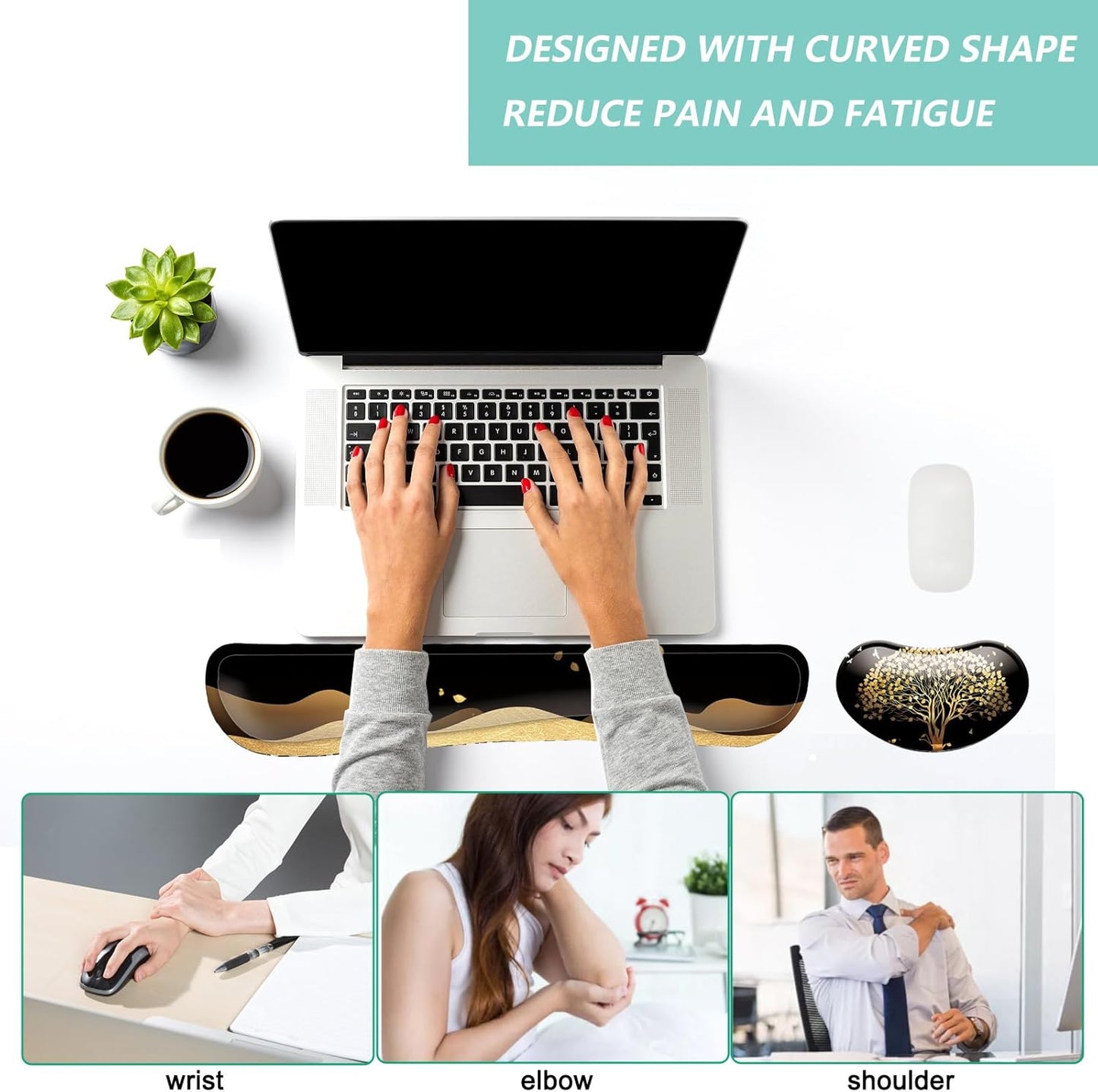 Keyboard Wrist Rest Mouse Wrist Support Set, Memory Foam Wrist Rest Pad for Computer Laptop Keyboard Mouse, Ergonomic Wrist Cushion Support for Typing Pain Relief, Gaming Home Office, Purple