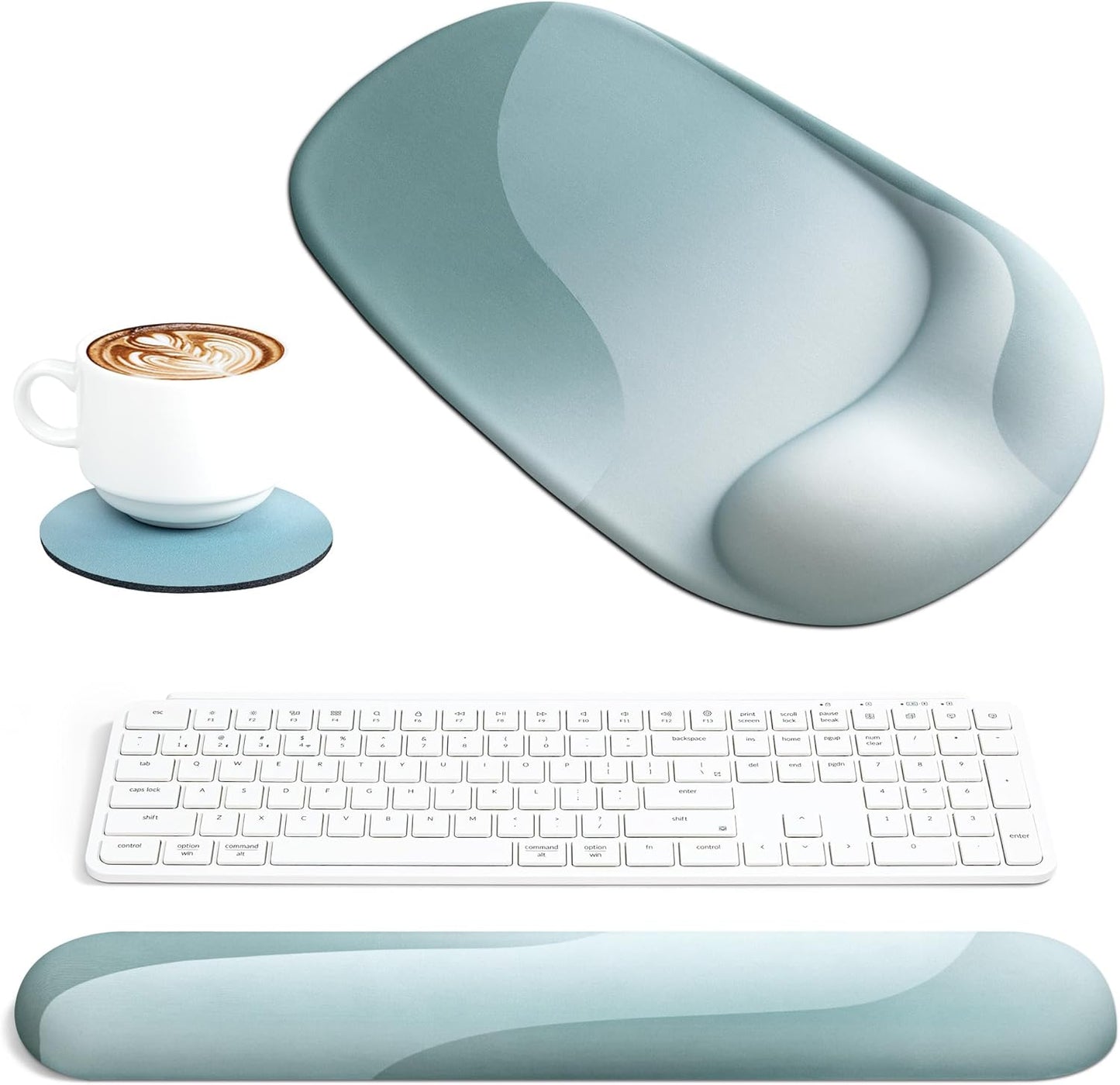Ospelelf Wrist Rest for Keyboard and Mouse Ergonomic Mouse Pad with Wrist Support Memory Foam Wrist Rest for Computer Keyboard,3-in-1 Gel Mouse and Keyboard Pad for Office Geometry Green