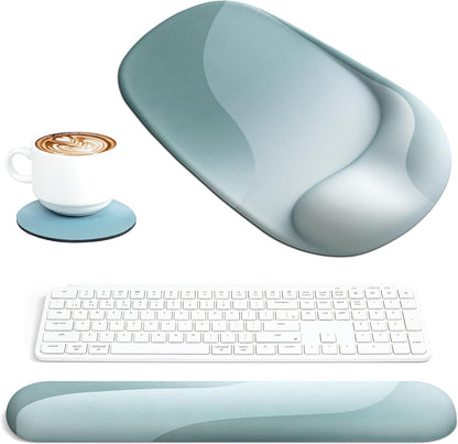 Ospelelf Wrist Rest for Keyboard and Mouse Ergonomic Mouse Pad with Wrist Support Memory Foam Wrist Rest for Computer Keyboard,3-in-1 Gel Mouse and Keyboard Pad for Office Geometry Green