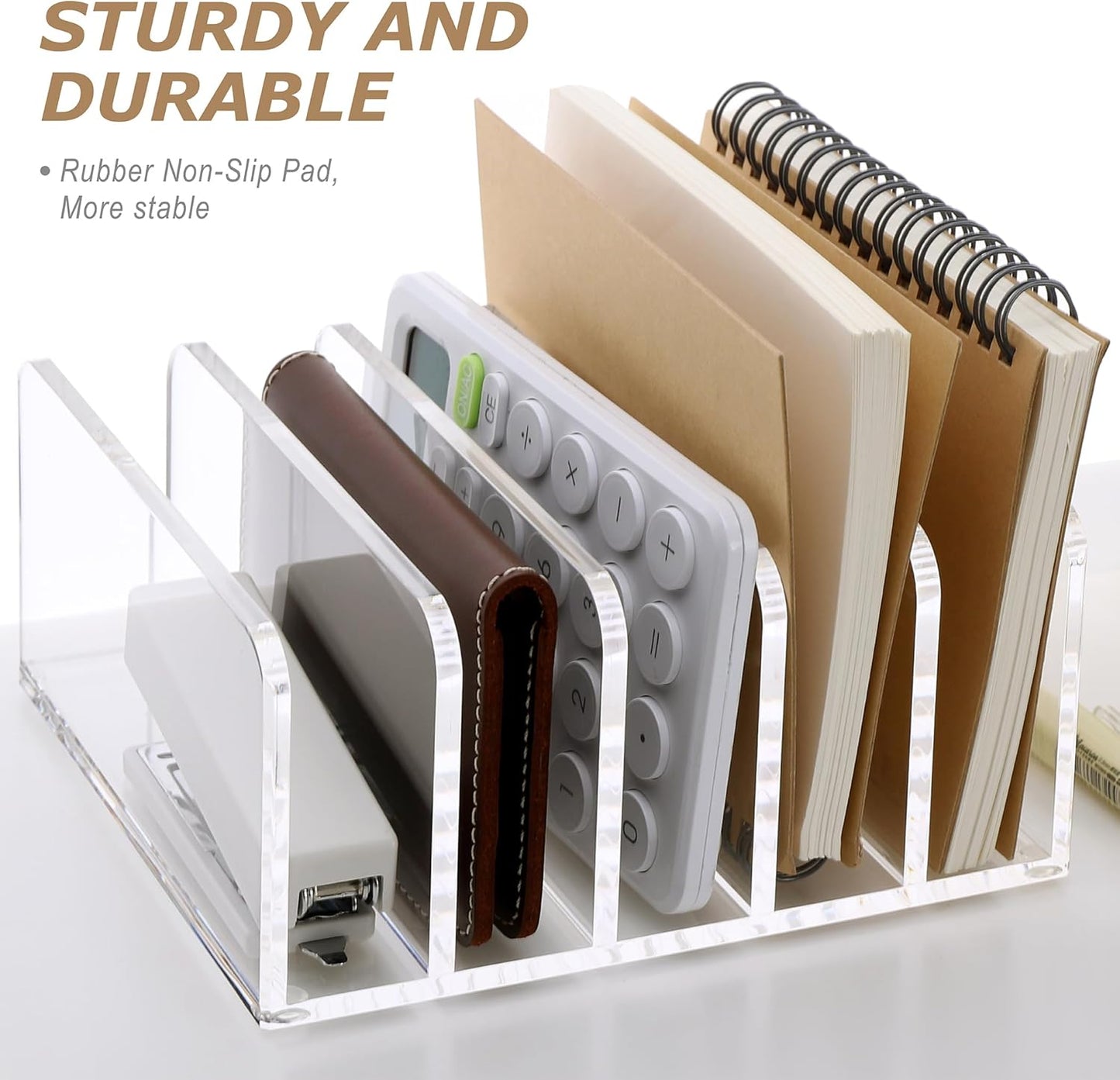 SANRUI Acrylic File Mail Desktop Organizer Sorters,3 Compartments Laddered Clear Desk Letter Organizer Office Document Sorter,Multifunction Envelope Folder Racks Holders for Office,Home, School